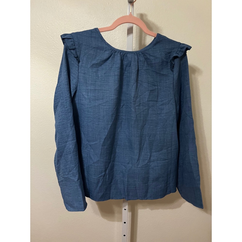 NWT Cupshe Boho Chambray Long Sleeve Ruffle Blouse Top Large - Picture 4 of 7